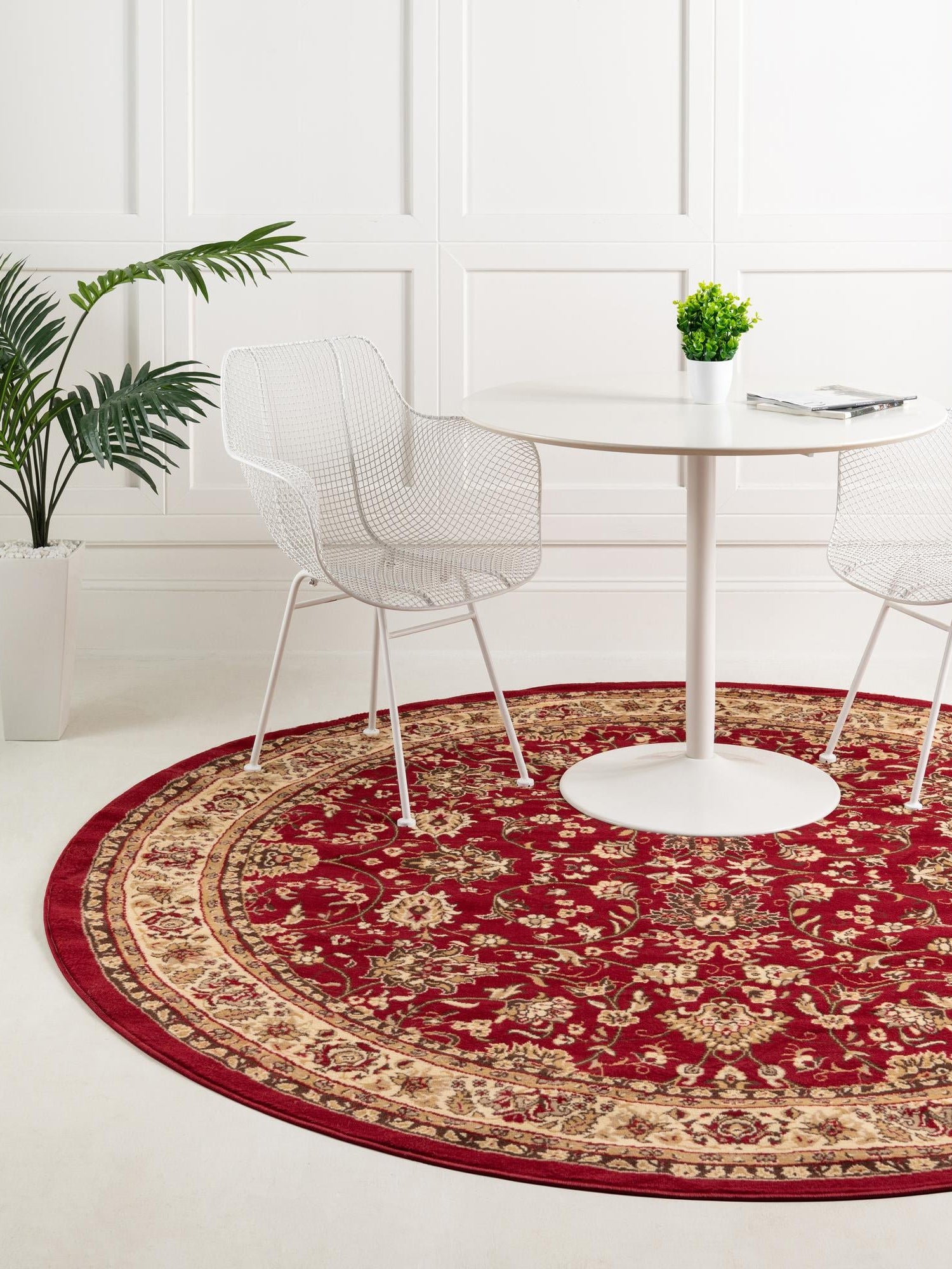 Burgundy 7' 10 x 7' 10 Sialk Hill Round Area Rug 100% Polypropylene Durable Easy Clean Classic Traditional Design Carpet for Interior Design for Sale at Rug Engine