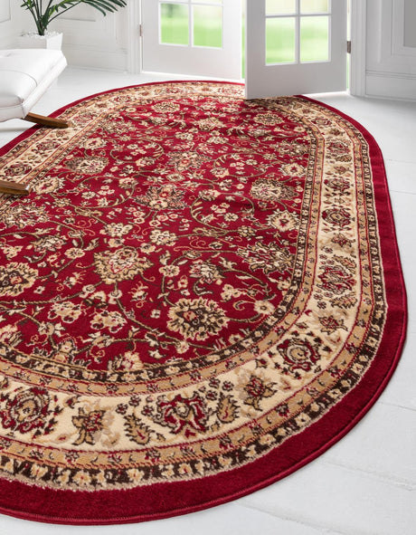 Burgundy 5' 3 x 8' Sialk Hill Oval Area Rug 100% Polypropylene Durable Easy Clean Classic Traditional Design Carpet for Interior Design for Sale at Rug Engine