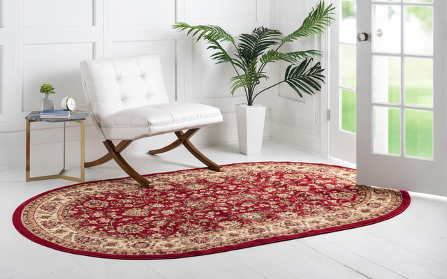 Burgundy 5' 3 x 8' Sialk Hill Oval Area Rug 100% Polypropylene Durable Easy Clean Classic Traditional Design Carpet for Interior Design for Sale at Rug Engine