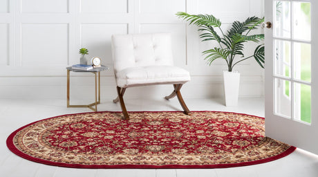 Burgundy 5' 3 x 8' Sialk Hill Oval Area Rug 100% Polypropylene Durable Easy Clean Classic Traditional Design Carpet for Interior Design for Sale at Rug Engine
