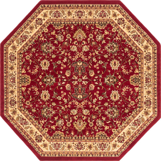 Burgundy 7' 10 x 7' 10 Sialk Hill Octagon Area Rug 100% Polypropylene Durable Easy Clean Classic Traditional Design Carpet for Interior Design for Sale at Rug Engine