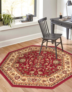 Burgundy 7' 10 x 7' 10 Sialk Hill Octagon Area Rug 100% Polypropylene Durable Easy Clean Classic Traditional Design Carpet for Interior Design for Sale at Rug Engine