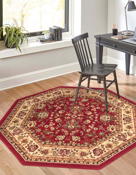 Burgundy 5' 3 x 5' 3 Sialk Hill Octagon Area Rug 100% Polypropylene Durable Easy Clean Classic Traditional Design Carpet for Interior Design for Sale at Rug Engine