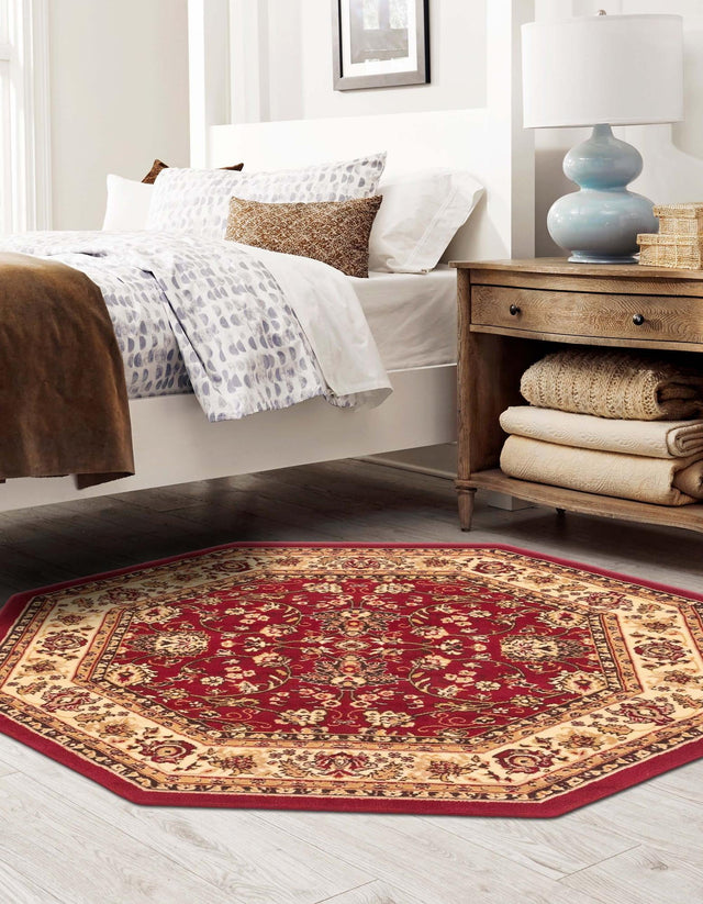 Burgundy 5' 3 x 5' 3 Sialk Hill Octagon Area Rug 100% Polypropylene Durable Easy Clean Classic Traditional Design Carpet for Interior Design for Sale at Rug Engine