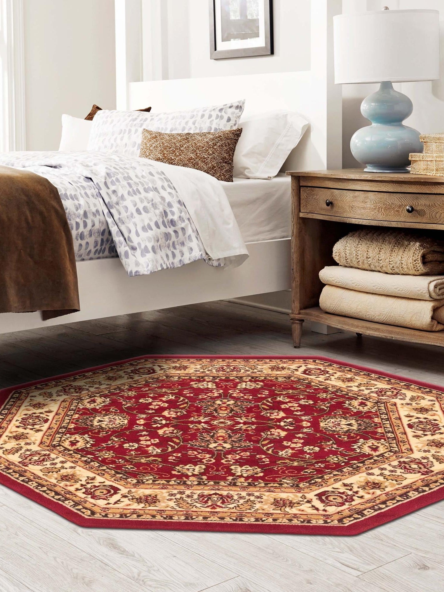 Burgundy 7' 10 x 7' 10 Sialk Hill Octagon Area Rug 100% Polypropylene Durable Easy Clean Classic Traditional Design Carpet for Interior Design for Sale at Rug Engine