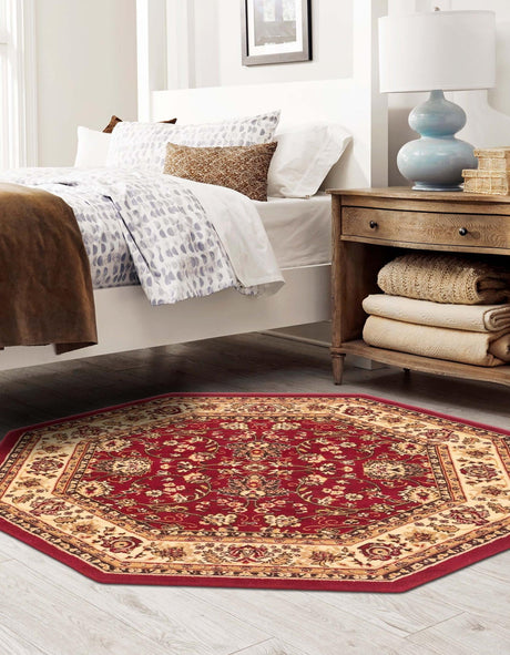 Burgundy 7' 10 x 7' 10 Sialk Hill Octagon Area Rug 100% Polypropylene Durable Easy Clean Classic Traditional Design Carpet for Interior Design for Sale at Rug Engine