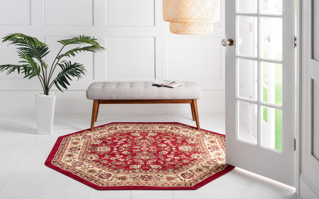 Burgundy 5' 3 x 5' 3 Sialk Hill Octagon Area Rug 100% Polypropylene Durable Easy Clean Classic Traditional Design Carpet for Interior Design for Sale at Rug Engine