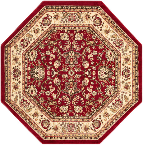 Burgundy 5' 3 x 5' 3 Sialk Hill Octagon Area Rug 100% Polypropylene Durable Easy Clean Classic Traditional Design Carpet for Interior Design for Sale at Rug Engine