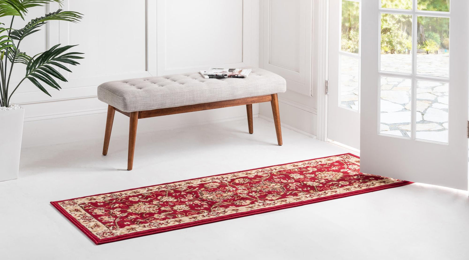 Burgundy 2' 7 x 13' 1 Sialk Hill Runner Area Rug 100% Polypropylene Durable Easy Clean Classic Traditional Design Carpet for Interior Design for Sale at Rug Engine