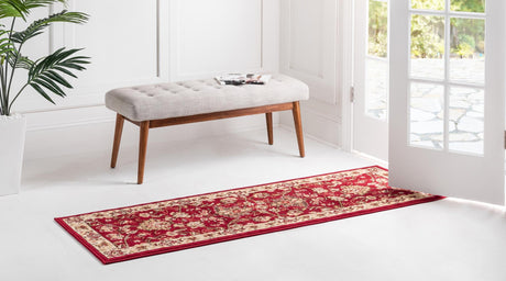 Burgundy 2' 7 x 13' 1 Sialk Hill Runner Area Rug 100% Polypropylene Durable Easy Clean Classic Traditional Design Carpet for Interior Design for Sale at Rug Engine