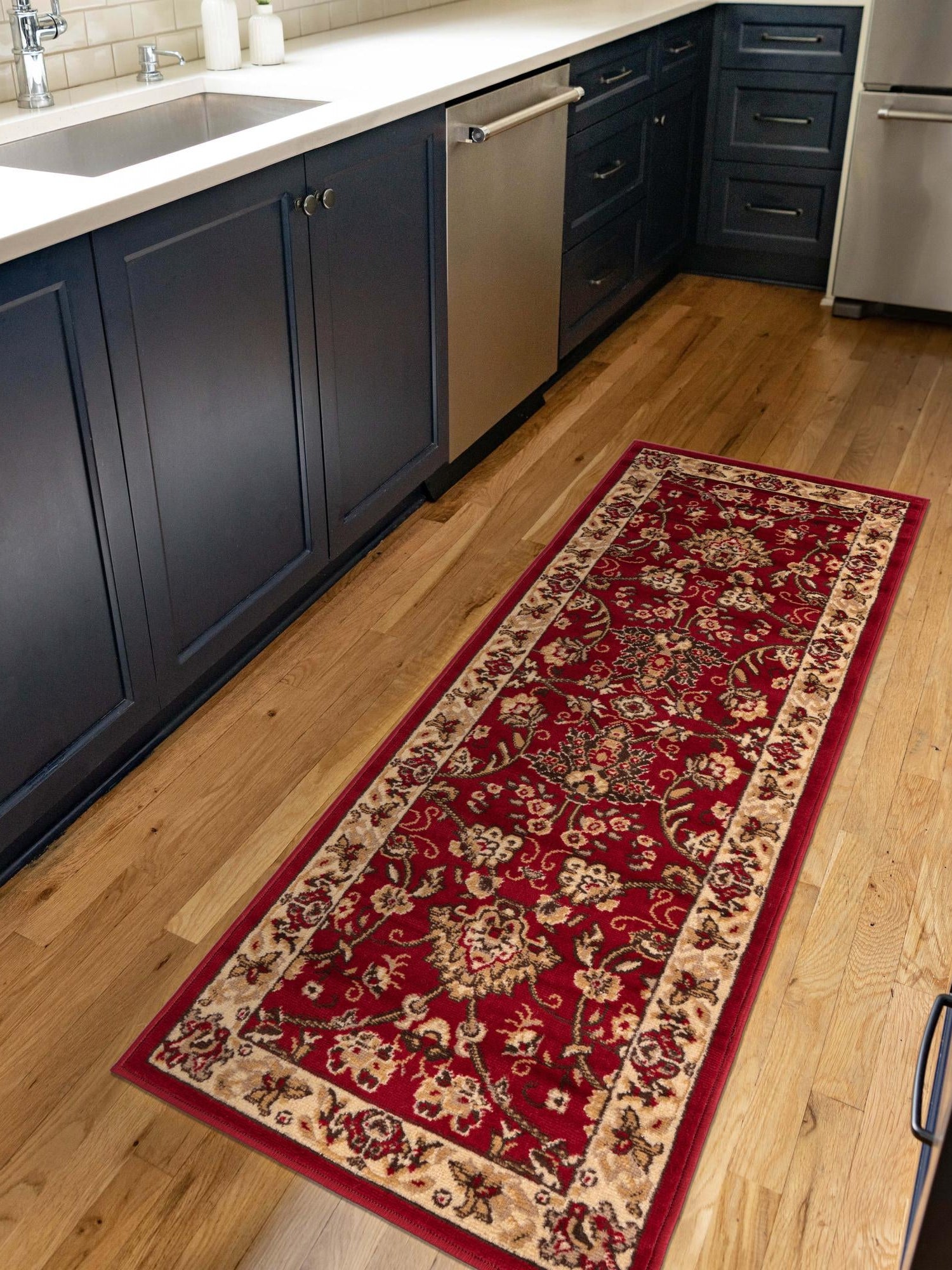 Burgundy 2' 7 x 13' 1 Sialk Hill Runner Area Rug 100% Polypropylene Durable Easy Clean Classic Traditional Design Carpet for Interior Design for Sale at Rug Engine