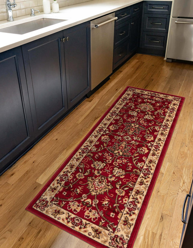 Burgundy 2' 7 x 13' 1 Sialk Hill Runner Area Rug 100% Polypropylene Durable Easy Clean Classic Traditional Design Carpet for Interior Design for Sale at Rug Engine