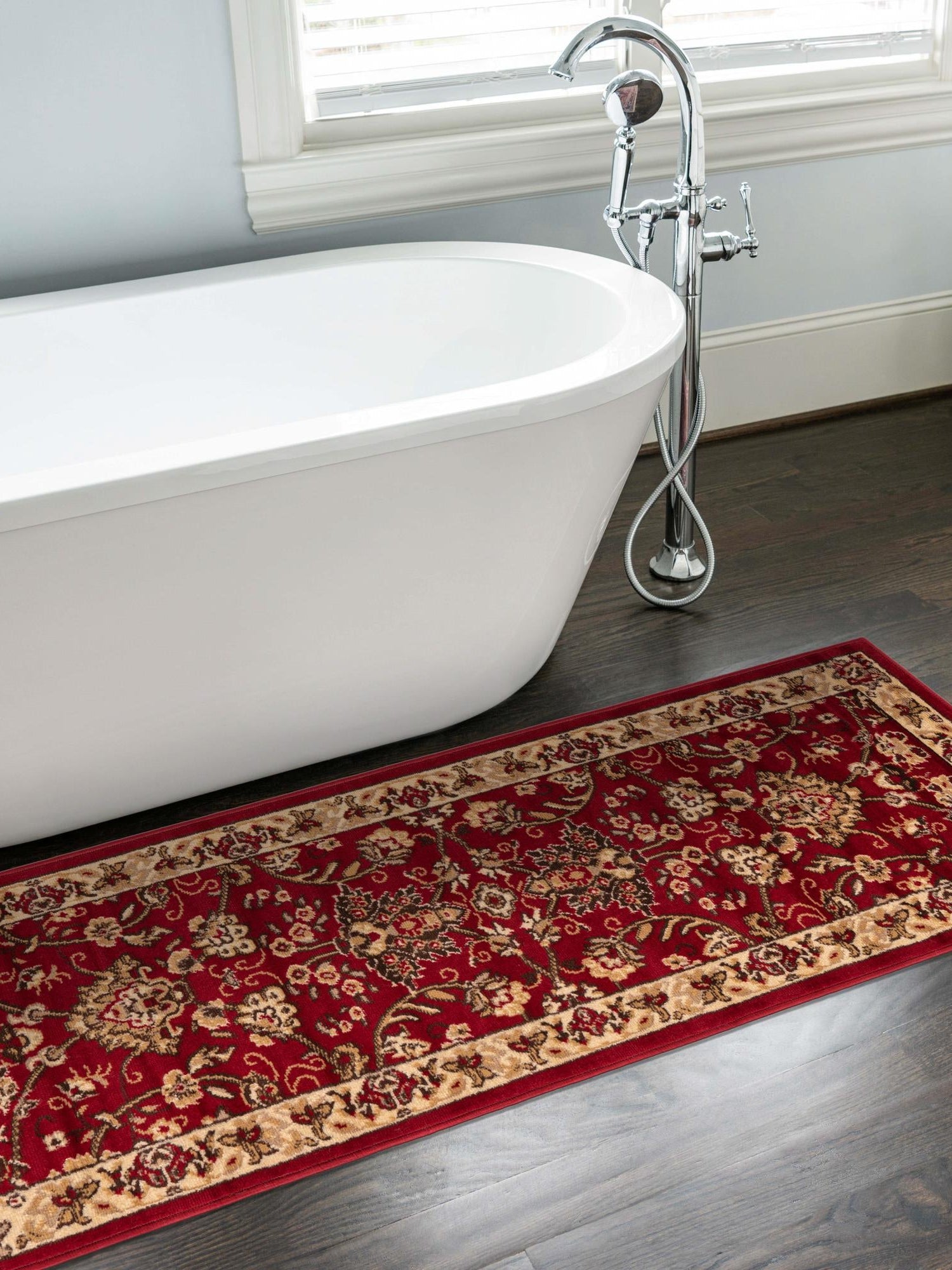 Burgundy 2' 7 x 13' 1 Sialk Hill Runner Area Rug 100% Polypropylene Durable Easy Clean Classic Traditional Design Carpet for Interior Design for Sale at Rug Engine