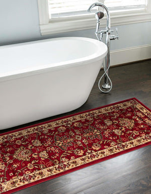 Burgundy 2' 7 x 13' 1 Sialk Hill Runner Area Rug 100% Polypropylene Durable Easy Clean Classic Traditional Design Carpet for Interior Design for Sale at Rug Engine