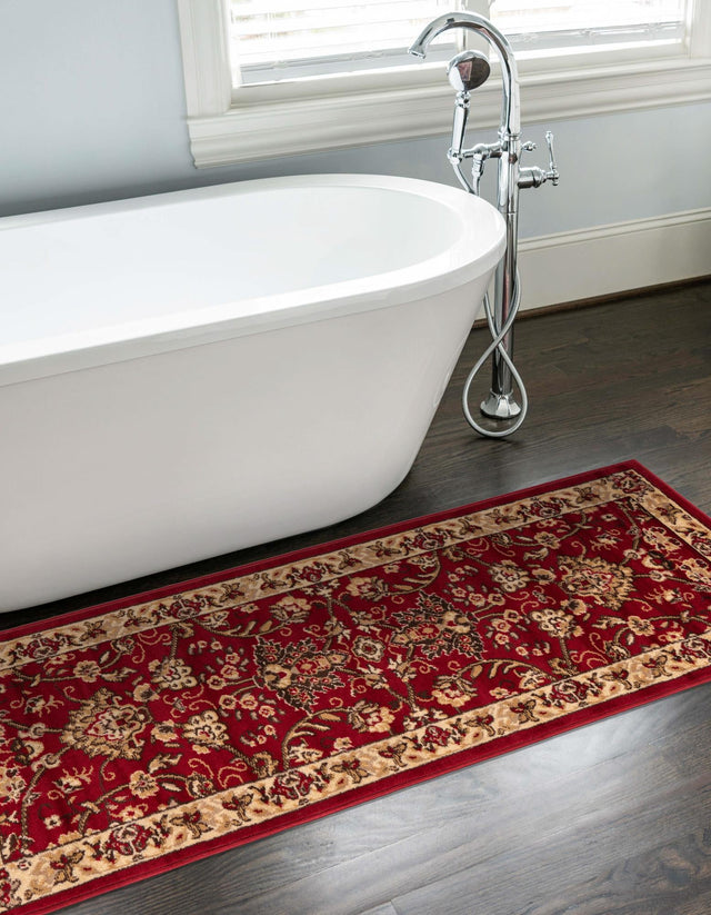 Burgundy 2' 7 x 13' 1 Sialk Hill Runner Area Rug 100% Polypropylene Durable Easy Clean Classic Traditional Design Carpet for Interior Design for Sale at Rug Engine