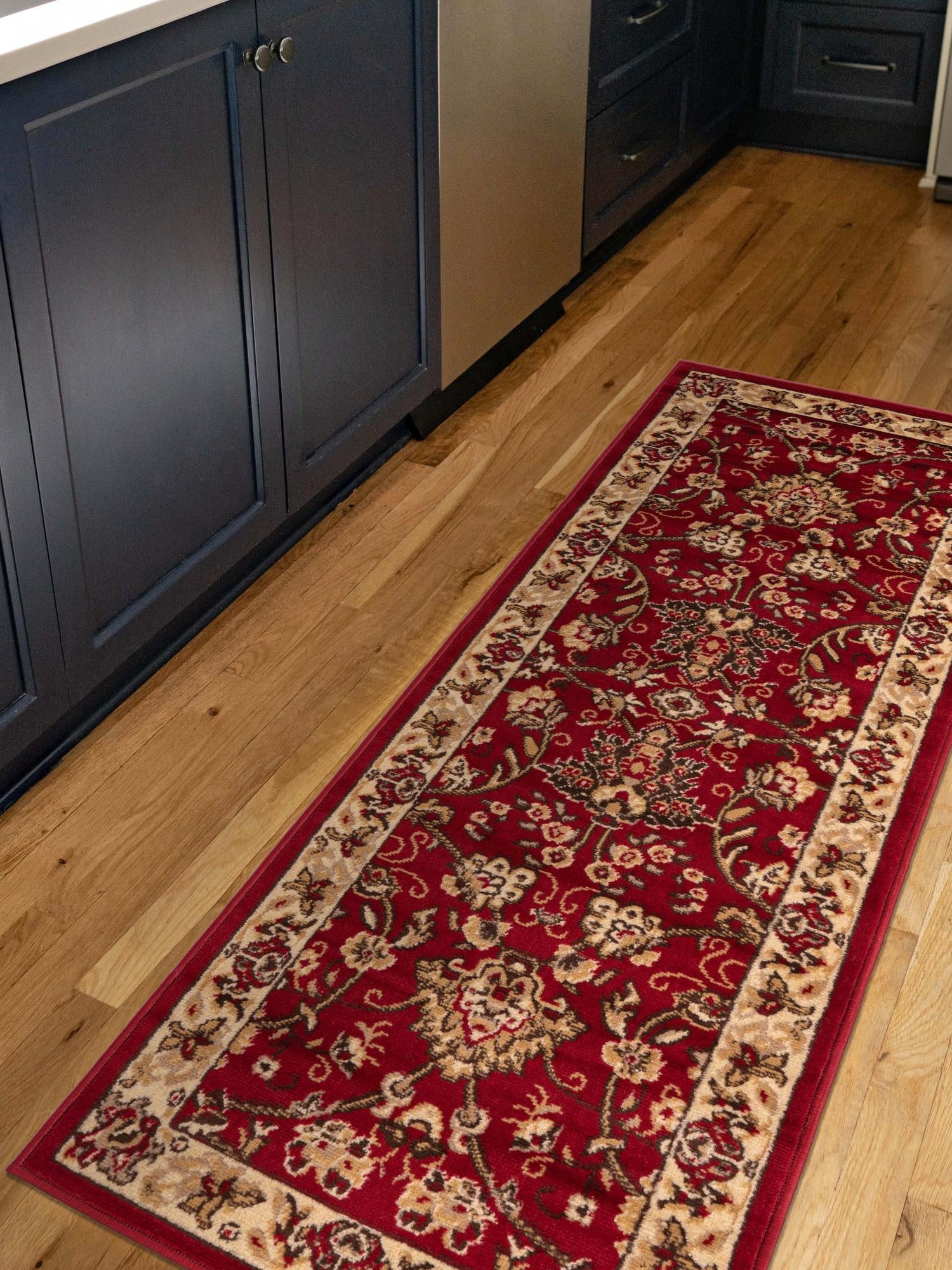 Burgundy 2' 7 x 13' 1 Sialk Hill Runner Area Rug 100% Polypropylene Durable Easy Clean Classic Traditional Design Carpet for Interior Design for Sale at Rug Engine