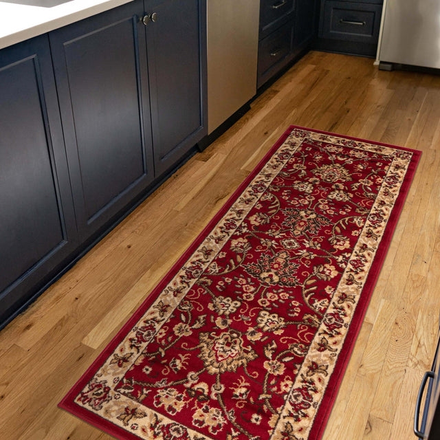 Burgundy 2' 7 x 13' 1 Sialk Hill Runner Area Rug 100% Polypropylene Durable Easy Clean Classic Traditional Design Carpet for Interior Design for Sale at Rug Engine