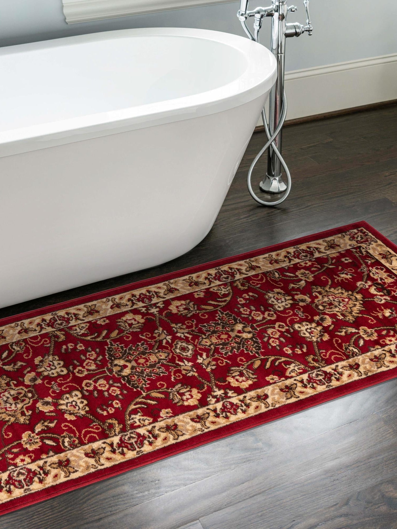 Burgundy 2' 7 x 13' 1 Sialk Hill Runner Area Rug 100% Polypropylene Durable Easy Clean Classic Traditional Design Carpet for Interior Design for Sale at Rug Engine