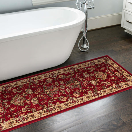 Burgundy 2' 7 x 13' 1 Sialk Hill Runner Area Rug 100% Polypropylene Durable Easy Clean Classic Traditional Design Carpet for Interior Design for Sale at Rug Engine