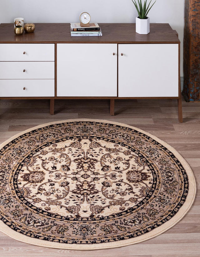 Ivory 6' 1 x 6' 1 Sialk Hill Round Area Rug 100% Polypropylene Durable Easy Clean Classic Traditional Design Carpet for Interior Design for Sale at Rug Engine