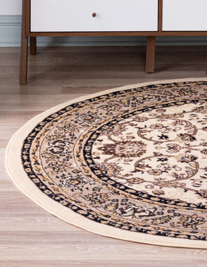 Ivory 6' 1 x 6' 1 Sialk Hill Round Area Rug 100% Polypropylene Durable Easy Clean Classic Traditional Design Carpet for Interior Design for Sale at Rug Engine