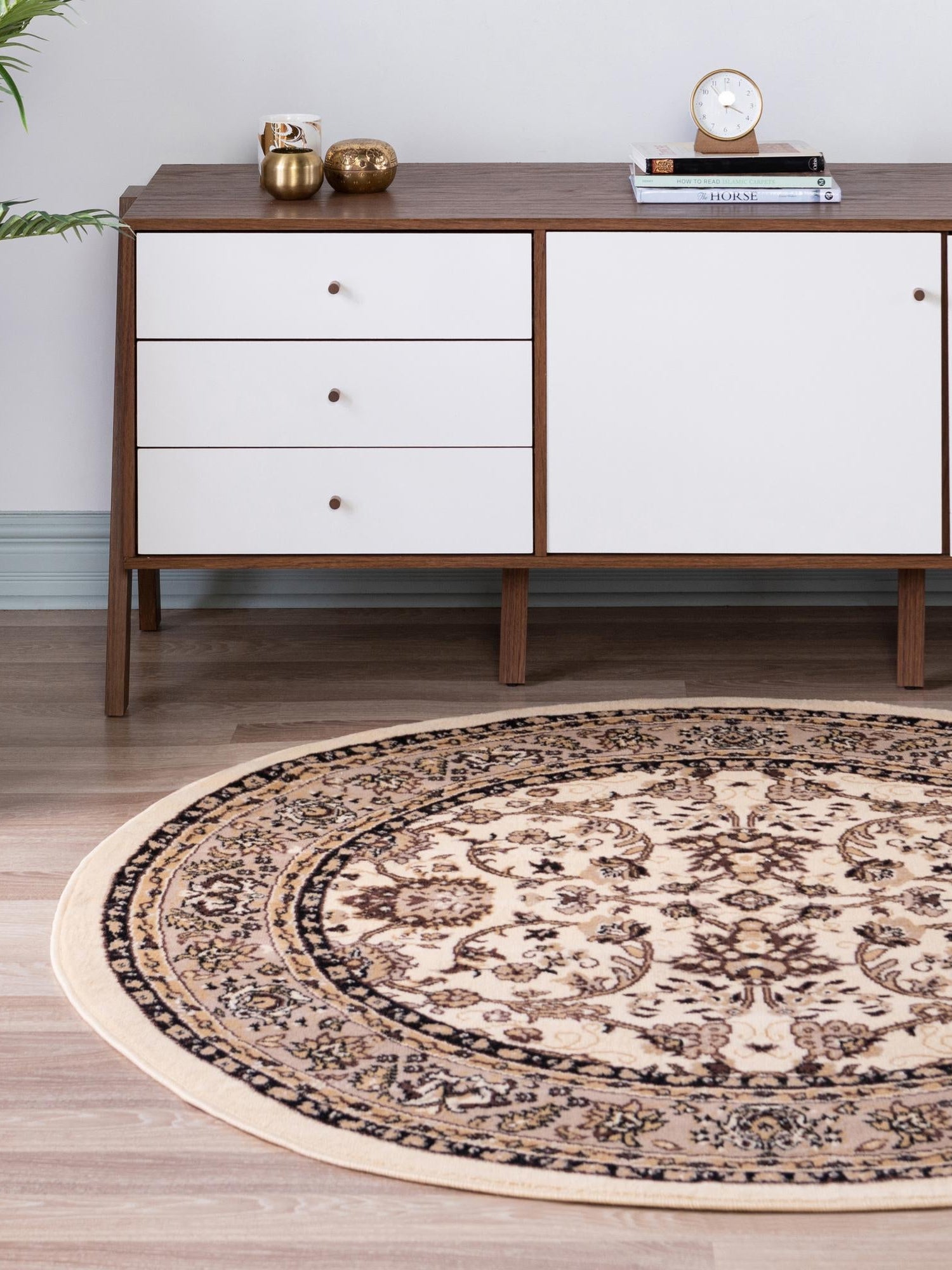 Ivory 4' 1 x 4' 1 Sialk Hill Round Area Rug 100% Polypropylene Durable Easy Clean Classic Traditional Design Carpet for Interior Design for Sale at Rug Engine