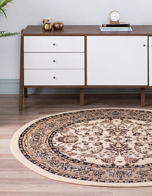 Ivory 4' 1 x 4' 1 Sialk Hill Round Area Rug 100% Polypropylene Durable Easy Clean Classic Traditional Design Carpet for Interior Design for Sale at Rug Engine