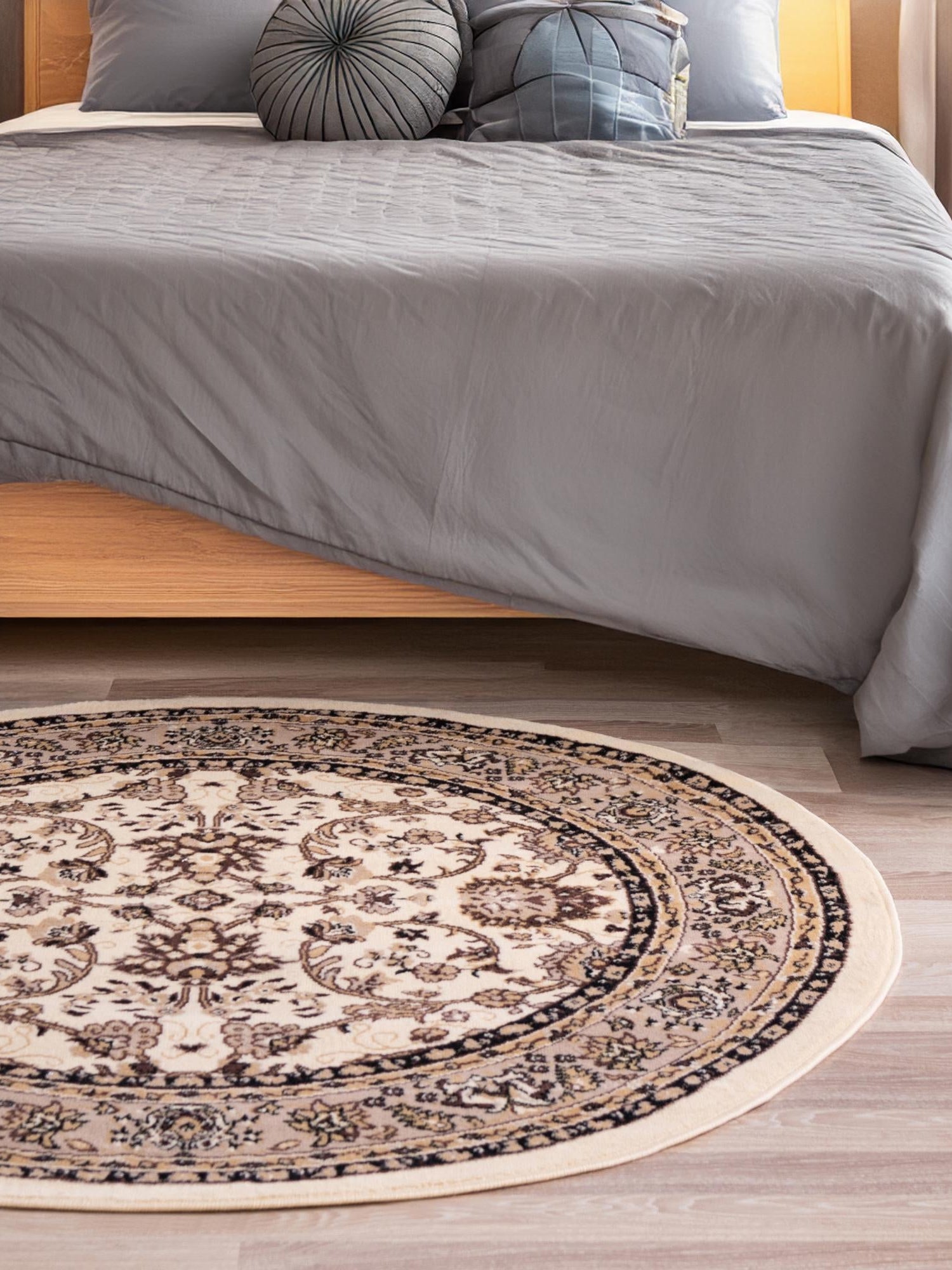 Ivory 5' 3 x 5' 3 Sialk Hill Round Area Rug 100% Polypropylene Durable Easy Clean Classic Traditional Design Carpet for Interior Design for Sale at Rug Engine