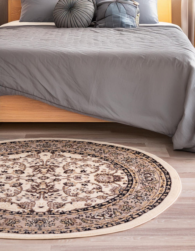 Ivory 10' x 10' Sialk Hill Round Area Rug 100% Polypropylene Durable Easy Clean Classic Traditional Design Carpet for Interior Design for Sale at Rug Engine