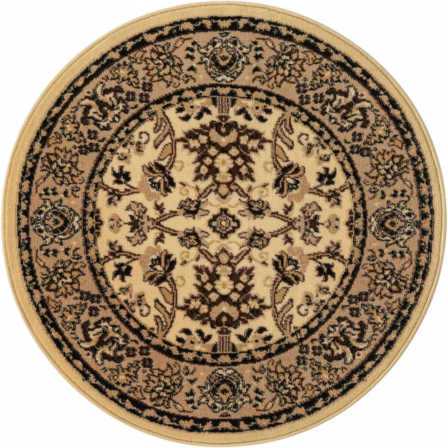 Ivory 3' 1 x 3' 1 Sialk Hill Round Area Rug 100% Polypropylene Durable Easy Clean Classic Traditional Design Carpet for Interior Design for Sale at Rug Engine