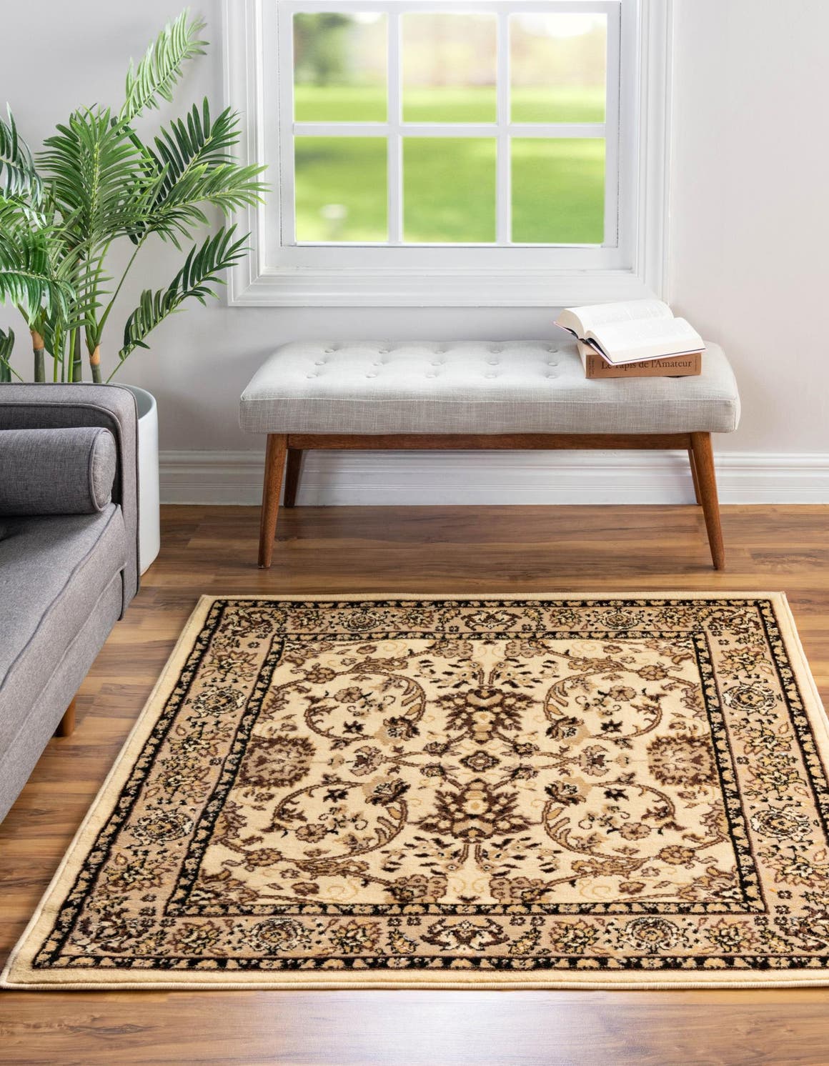Ivory 4' 1 x 4' 1 Sialk Hill Square Area Rug 100% Polypropylene Durable Easy Clean Classic Traditional Design Carpet for Interior Design for Sale at Rug Engine