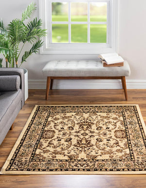 Ivory 4' 1 x 4' 1 Sialk Hill Square Area Rug 100% Polypropylene Durable Easy Clean Classic Traditional Design Carpet for Interior Design for Sale at Rug Engine