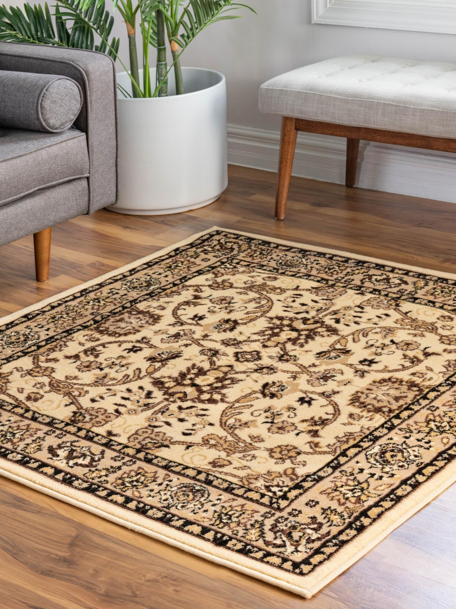 Ivory 4' 1 x 4' 1 Sialk Hill Square Area Rug 100% Polypropylene Durable Easy Clean Classic Traditional Design Carpet for Interior Design for Sale at Rug Engine