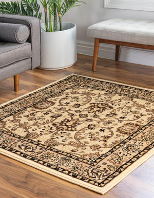 Ivory 4' 1 x 4' 1 Sialk Hill Square Area Rug 100% Polypropylene Durable Easy Clean Classic Traditional Design Carpet for Interior Design for Sale at Rug Engine