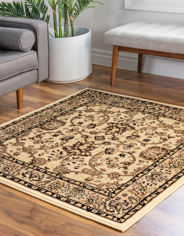 Ivory 4' 1 x 4' 1 Sialk Hill Square Area Rug 100% Polypropylene Durable Easy Clean Classic Traditional Design Carpet for Interior Design for Sale at Rug Engine