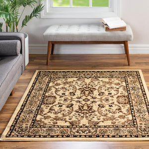 Ivory 6' 1 x 6' 1 Sialk Hill Square Area Rug 100% Polypropylene Durable Easy Clean Classic Traditional Design Carpet for Interior Design for Sale at Rug Engine