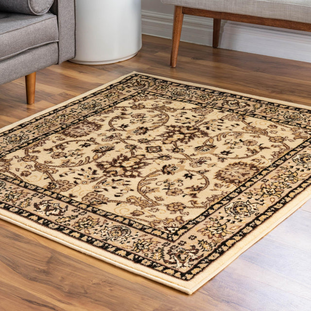 Ivory 5' 3 x 5' 3 Sialk Hill Square Area Rug 100% Polypropylene Durable Easy Clean Classic Traditional Design Carpet for Interior Design for Sale at Rug Engine