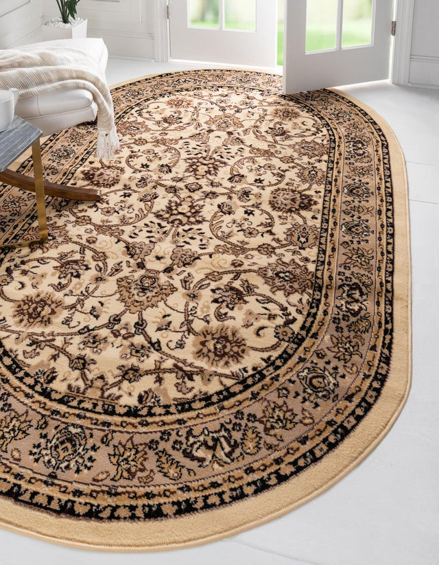 Ivory 5' 3 x 8' Sialk Hill Oval Area Rug 100% Polypropylene Durable Easy Clean Classic Traditional Design Carpet for Interior Design for Sale at Rug Engine