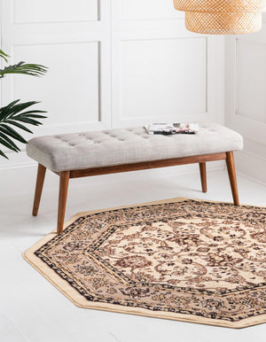 Ivory 7' 10 x 7' 10 Sialk Hill Octagon Area Rug 100% Polypropylene Durable Easy Clean Classic Traditional Design Carpet for Interior Design for Sale at Rug Engine