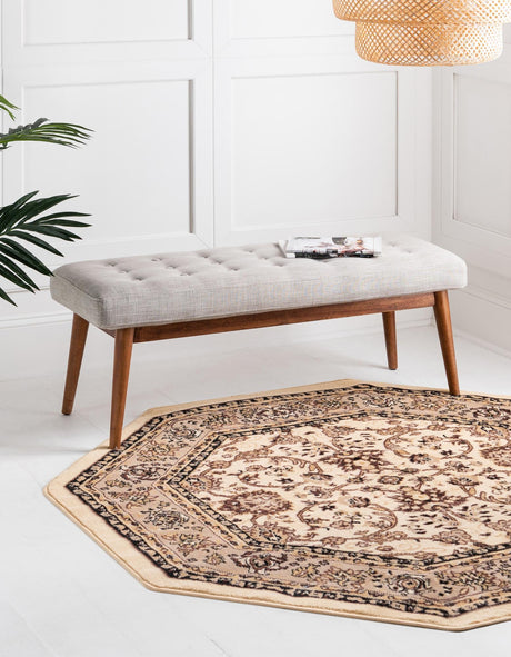 Ivory 7' 10 x 7' 10 Sialk Hill Octagon Area Rug 100% Polypropylene Durable Easy Clean Classic Traditional Design Carpet for Interior Design for Sale at Rug Engine