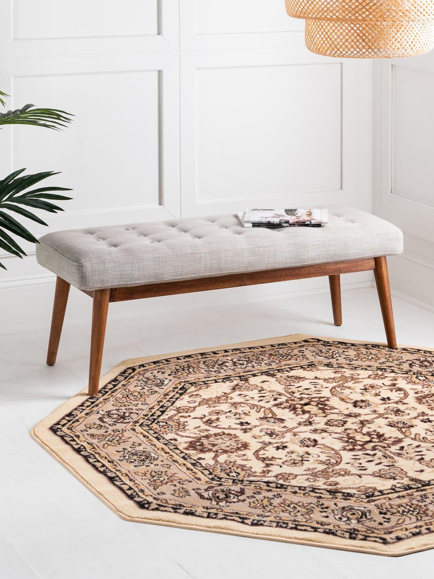 Ivory 5' 3 x 5' 3 Sialk Hill Octagon Area Rug 100% Polypropylene Durable Easy Clean Classic Traditional Design Carpet for Interior Design for Sale at Rug Engine