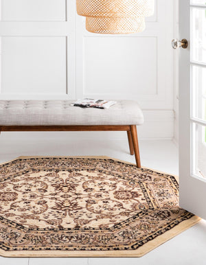 Ivory 7' 10 x 7' 10 Sialk Hill Octagon Area Rug 100% Polypropylene Durable Easy Clean Classic Traditional Design Carpet for Interior Design for Sale at Rug Engine