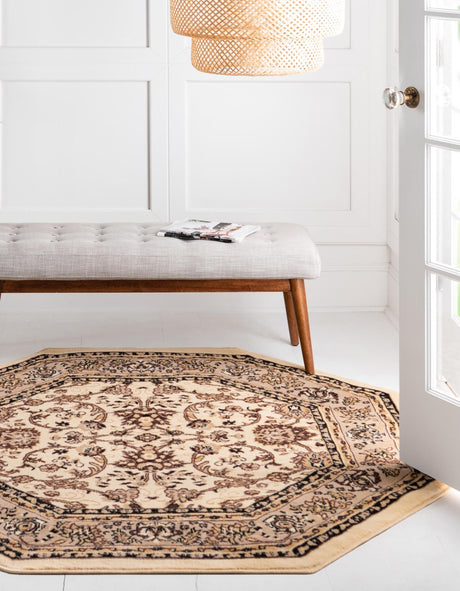 Ivory 7' 10 x 7' 10 Sialk Hill Octagon Area Rug 100% Polypropylene Durable Easy Clean Classic Traditional Design Carpet for Interior Design for Sale at Rug Engine