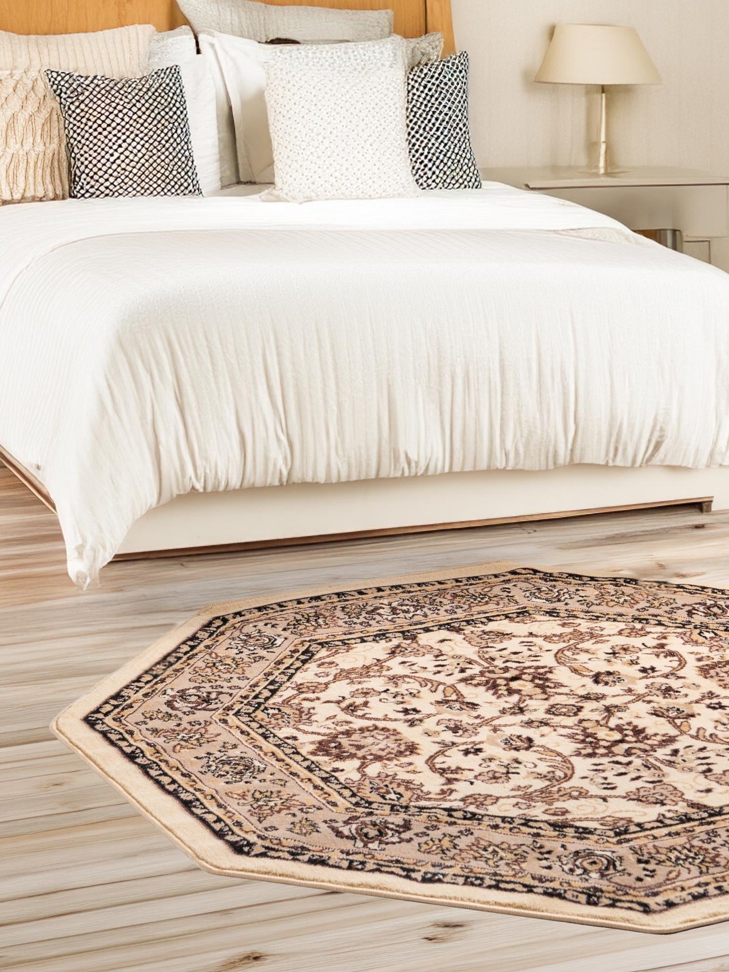 Ivory 5' 3 x 5' 3 Sialk Hill Octagon Area Rug 100% Polypropylene Durable Easy Clean Classic Traditional Design Carpet for Interior Design for Sale at Rug Engine