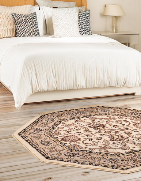Ivory 5' 3 x 5' 3 Sialk Hill Octagon Area Rug 100% Polypropylene Durable Easy Clean Classic Traditional Design Carpet for Interior Design for Sale at Rug Engine