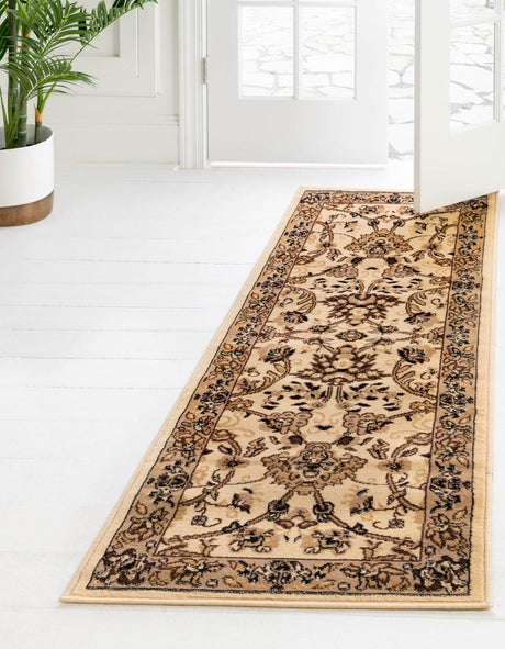 Ivory 2' 7 x 13' 1 Sialk Hill Runner Area Rug 100% Polypropylene Durable Easy Clean Classic Traditional Design Carpet for Interior Design for Sale at Rug Engine