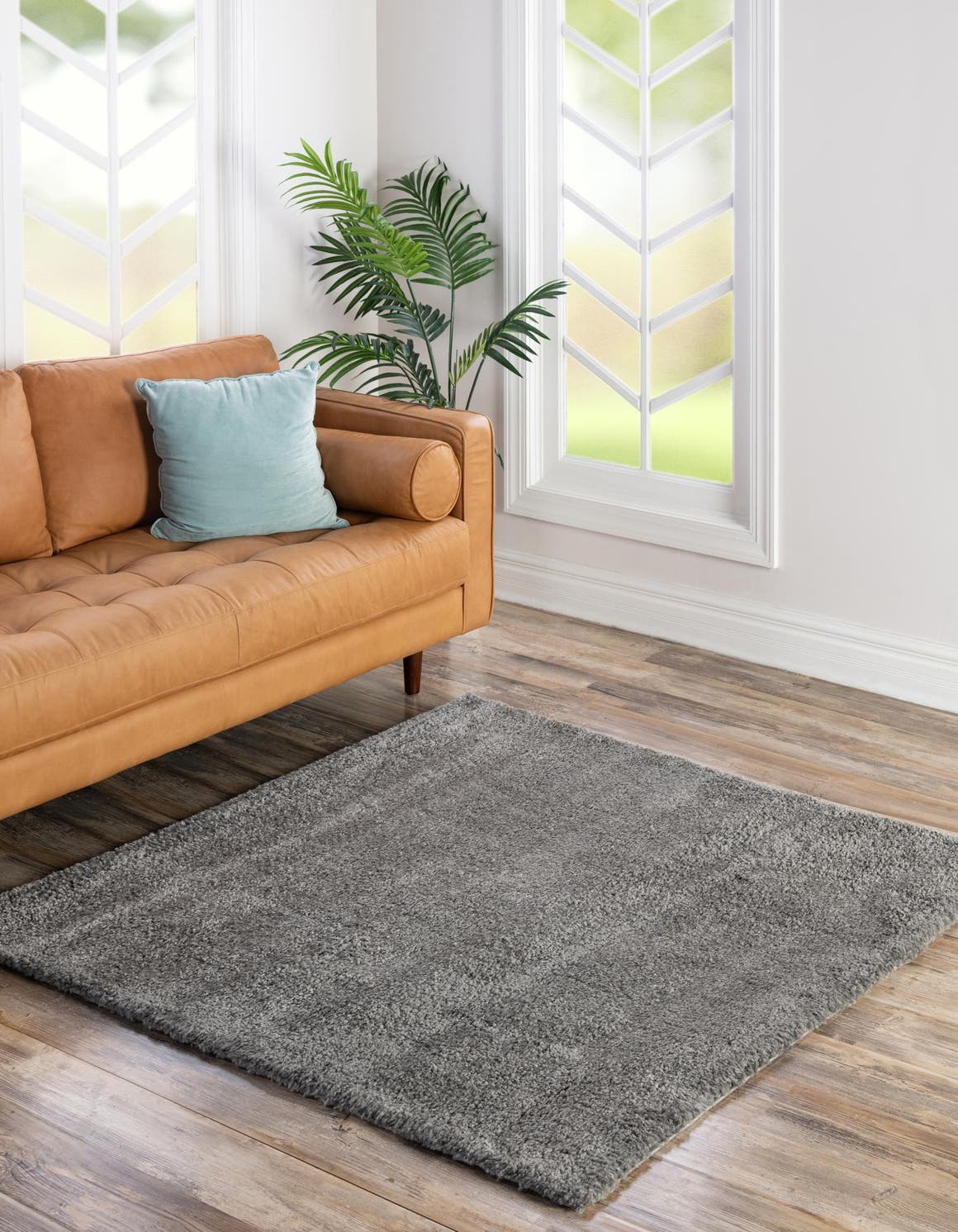 Gray 5' 3 x 5' 3 Solo Square Area Rug Thick Soft Touch Fluffy & Plush Shaggy Pile