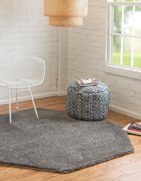 Gray 5' x 5' Solo Octagon Area Rug Thick Soft Touch Fluffy & Plush Shaggy Pile Durable Minimalist Carpet for Classic Interior Design for Sale at Rug Engine