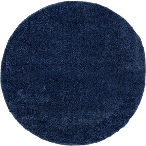 Navy Blue 3' 3 x 3' 3 Solo Round Area Rug Thick Soft Touch Fluffy & Plush Shaggy Pile