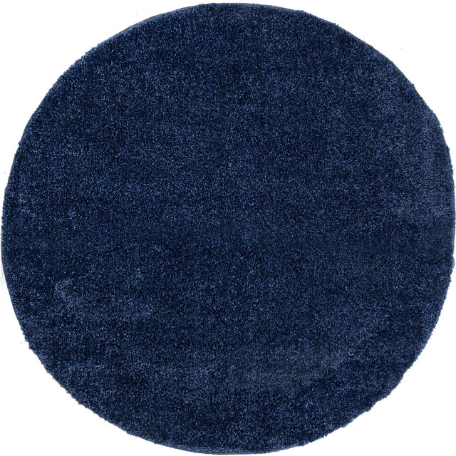 Navy Blue 3' 3 x 3' 3 Solo Round Area Rug Thick Soft Touch Fluffy & Plush Shaggy Pile